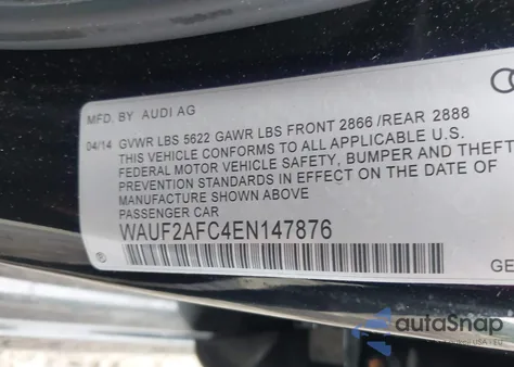 2014 Audi S6 4.0T Prestige z USA, uszkodzony, nr VIN WAUF2AFC4EN147876